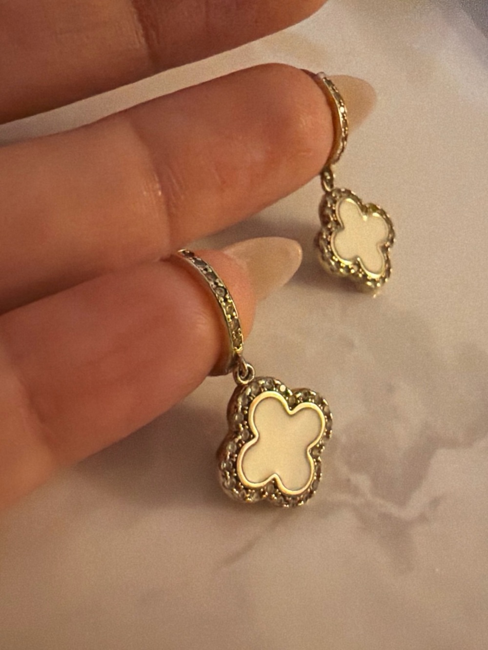 Rachel Zoe Gold and White Clover Drop Earrings